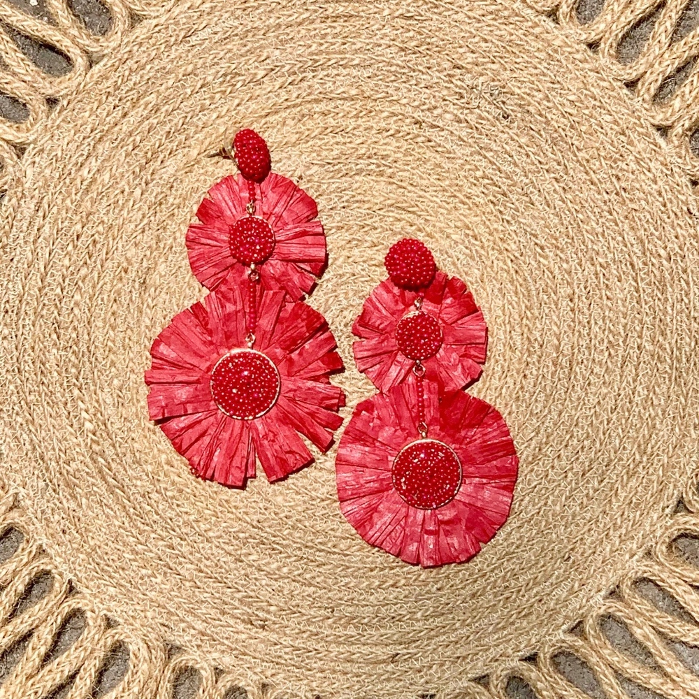 Red Raffia 2-Tiered Earrings